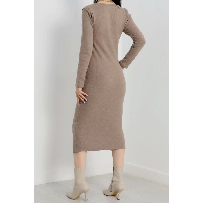 TAVSİYE EDİLEN GÜVENLİ SATICI Fermuar detaylı fitilli şardonlu elbise bej a3178