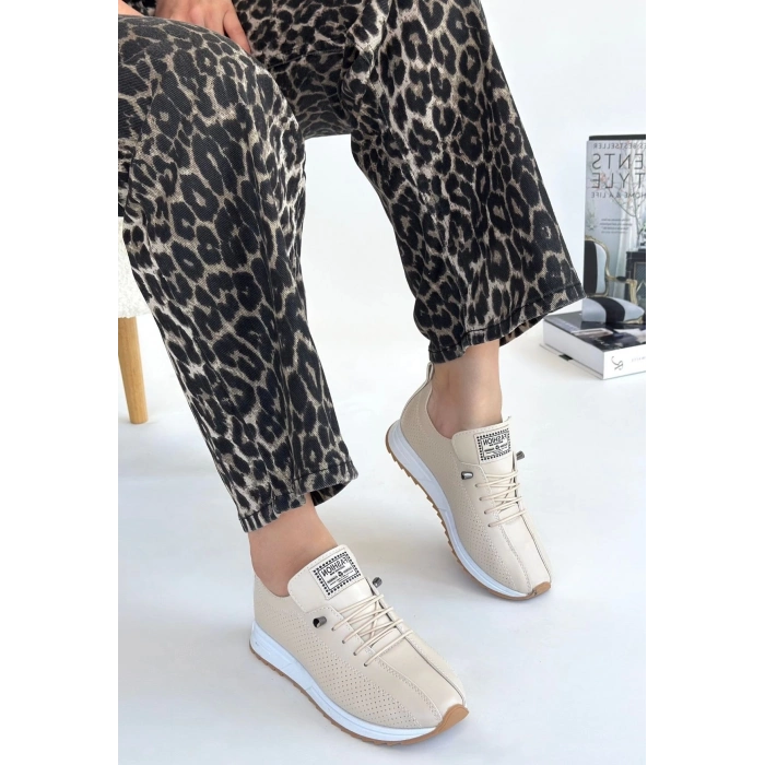 TAVSİYE EDİLEN GÜVENLİ SATICI Fiert Bej Cilt Bağcıklı Spor Ayakkabı