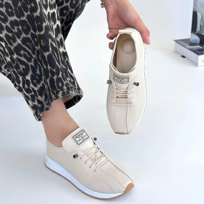 TAVSİYE EDİLEN GÜVENLİ SATICI Fiert Bej Cilt Bağcıklı Spor Ayakkabı