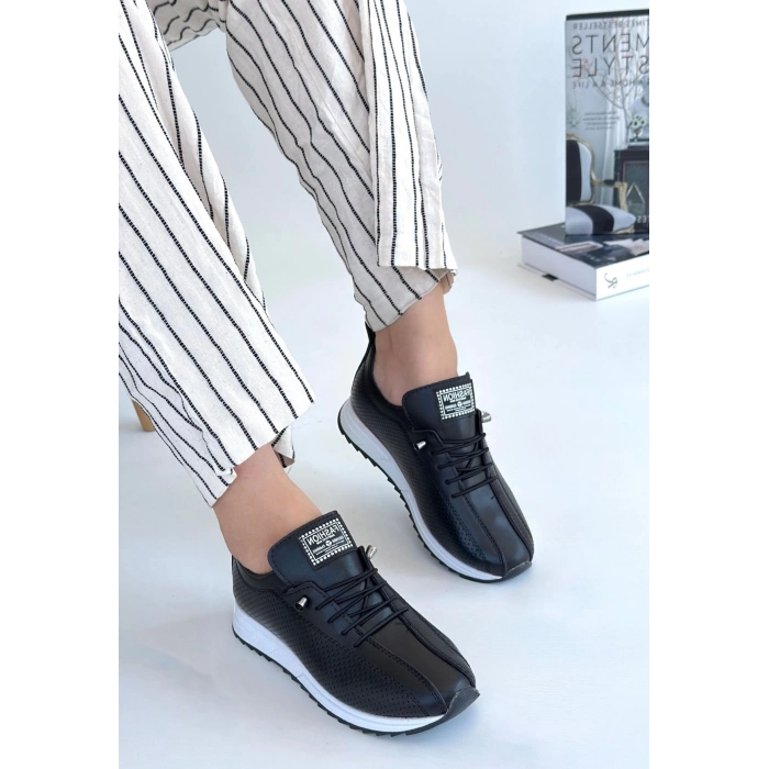 TAVSİYE EDİLEN GÜVENLİ SATICI Fiert Siyah Cilt Bağcıklı Spor Ayakkabı