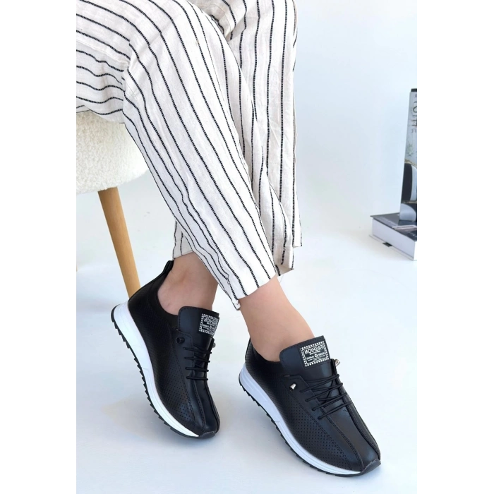 TAVSİYE EDİLEN GÜVENLİ SATICI Fiert Siyah Cilt Bağcıklı Spor Ayakkabı