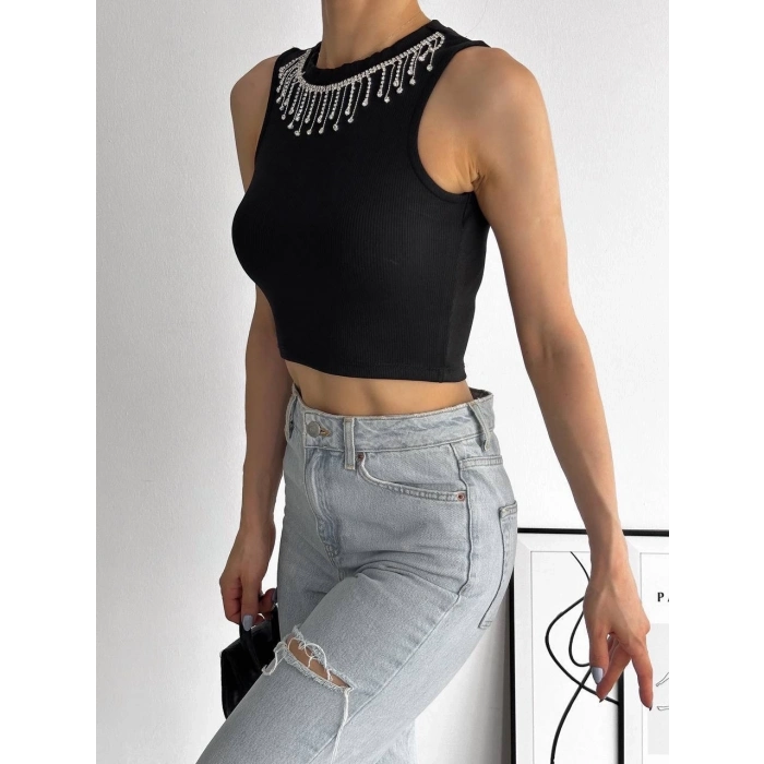 TAVSİYE EDİLEN GÜVENLİ SATICI fitilli kaşkorse yakası zincirli atlet siyah