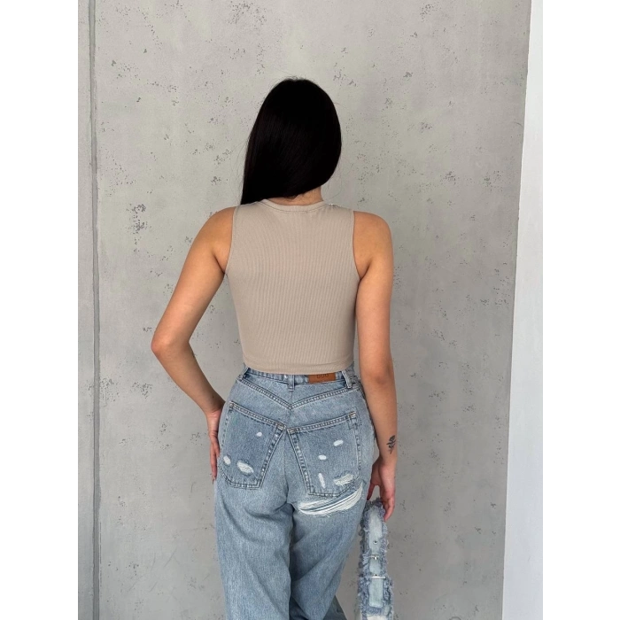 TAVSİYE EDİLEN GÜVENLİ SATICI fitilli kaşkorse yakası zincirli atlet vizon