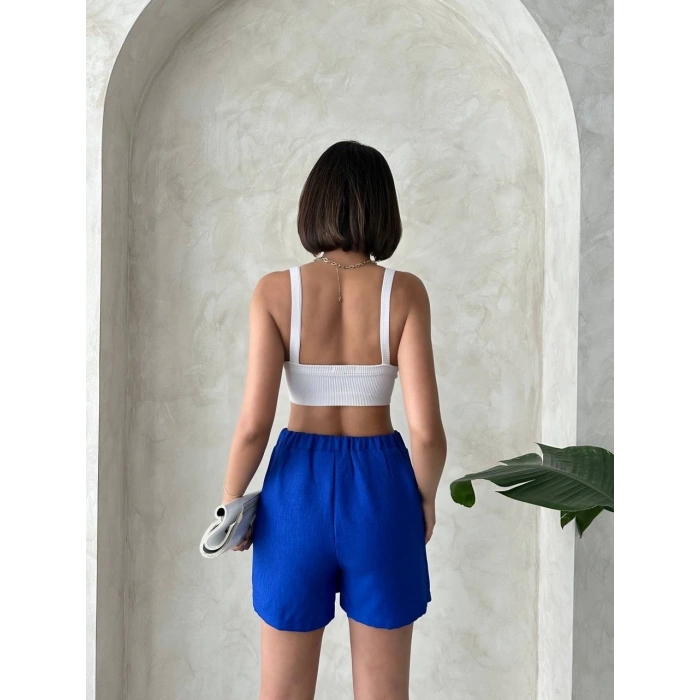 TAVSİYE EDİLEN GÜVENLİ SATICI Fiyonklu şort etek saks s255021