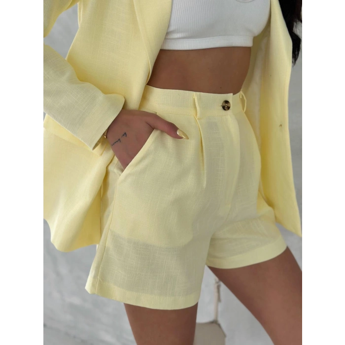 TAVSİYE EDİLEN GÜVENLİ SATICI Flam Keten Yüksek Bel Yazlık Şort