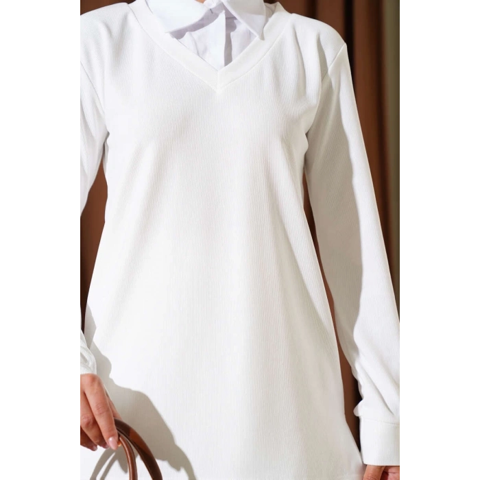 TAVSİYE EDİLEN GÜVENLİ SATICI Gömlek Yaka Fitilli Salaş İkili Takım beyaz T4300