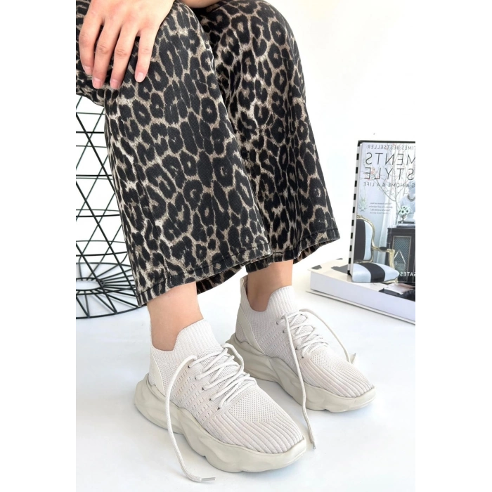 TAVSİYE EDİLEN GÜVENLİ SATICI Henta Bej Triko Bağcıklı Spor Ayakkabı