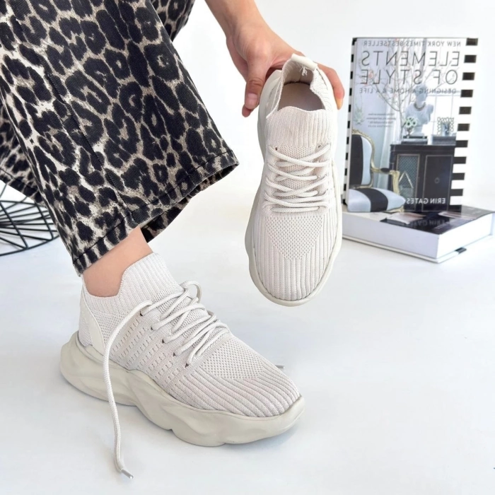 TAVSİYE EDİLEN GÜVENLİ SATICI Henta Bej Triko Bağcıklı Spor Ayakkabı