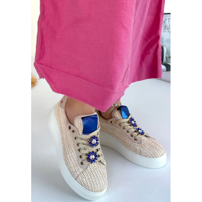 TAVSİYE EDİLEN GÜVENLİ SATICI Iwer Bej Hasır Dokumalı Bağcıklı Spor Ayakkabı