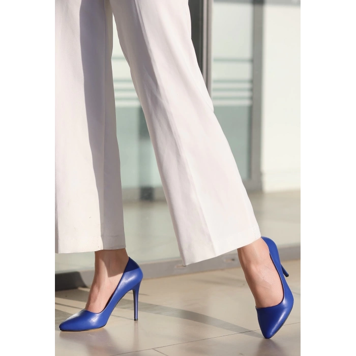 TAVSİYE EDİLEN GÜVENLİ SATICI Jilya Mavi Cilt Stiletto Ayakkabı