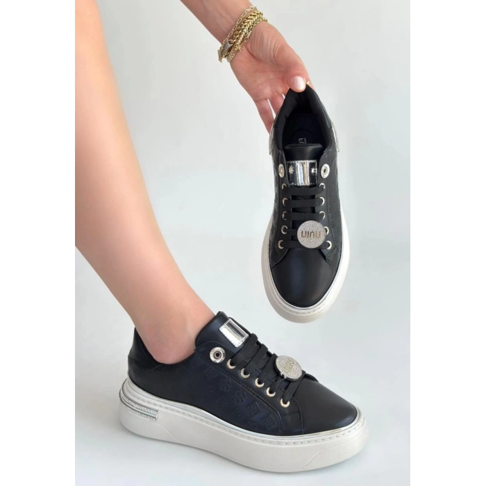 TAVSİYE EDİLEN GÜVENLİ SATICI Jlar Siyah Cilt Bağcıklı Spor Ayakkabı