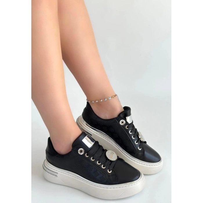 TAVSİYE EDİLEN GÜVENLİ SATICI Jlar Siyah Cilt Bağcıklı Spor Ayakkabı