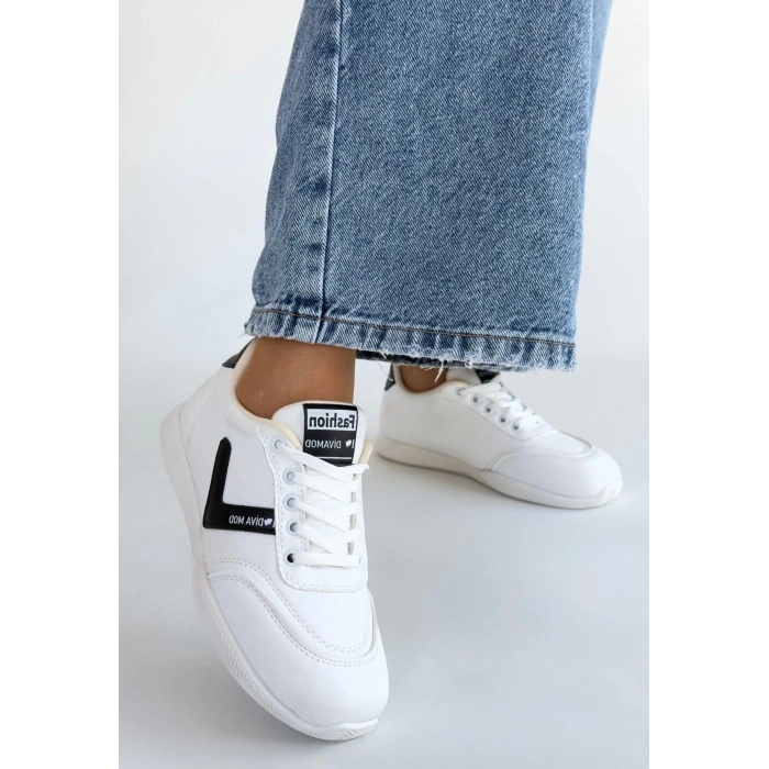 TAVSİYE EDİLEN GÜVENLİ SATICI Jowen Beyaz Cilt Siyah Detaylı Bağcıklı Spor Ayakkabı