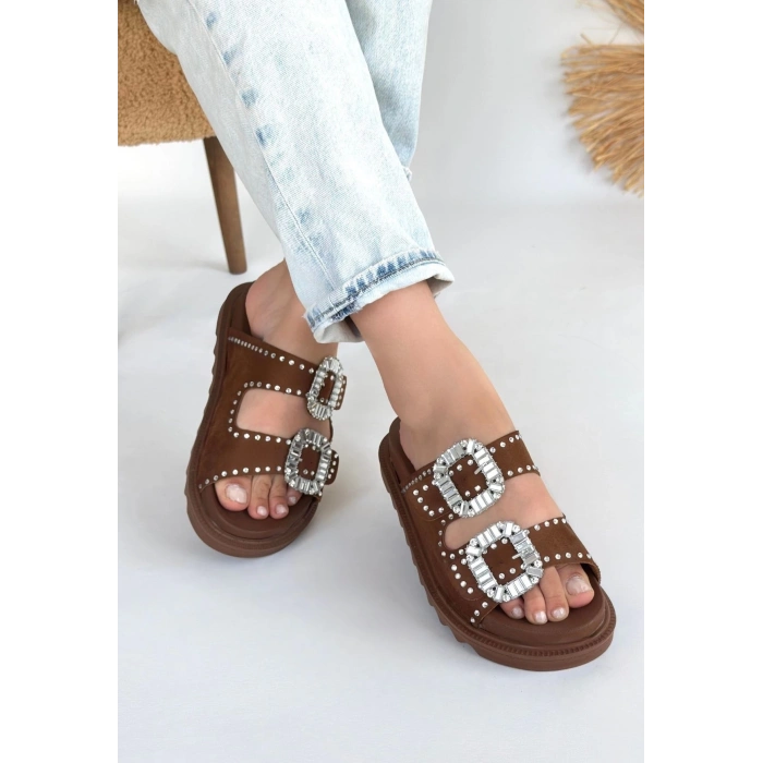 TAVSİYE EDİLEN GÜVENLİ SATICI Juana Taba  Nubuk  Taşlı Terlik