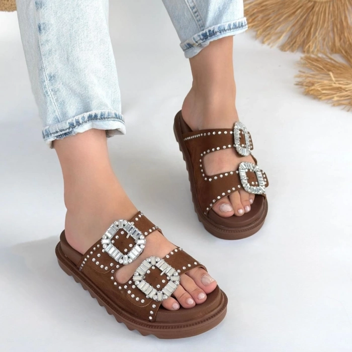 TAVSİYE EDİLEN GÜVENLİ SATICI Juana Taba  Nubuk  Taşlı Terlik