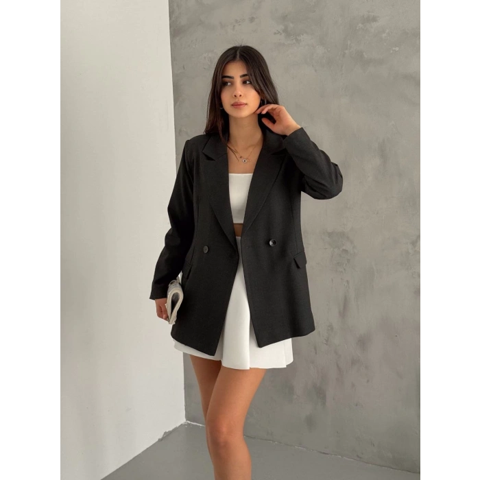 TAVSİYE EDİLEN GÜVENLİ SATICI Kadın Çift Düğmeli Poliviskon Ceket