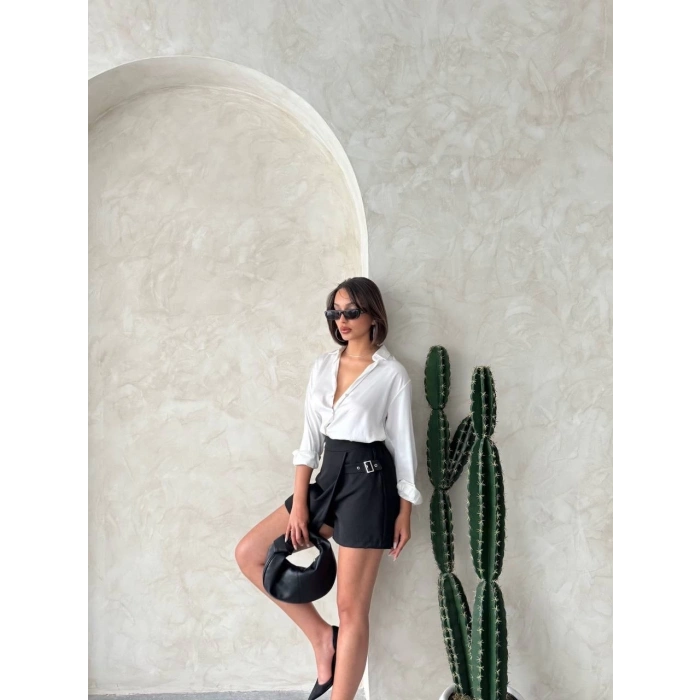 TAVSİYE EDİLEN GÜVENLİ SATICI Kadın tokalı şort etek siyah s25449