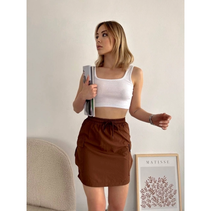 TAVSİYE EDİLEN GÜVENLİ SATICI Kargo cep ince paraşüt etek kahve s241019