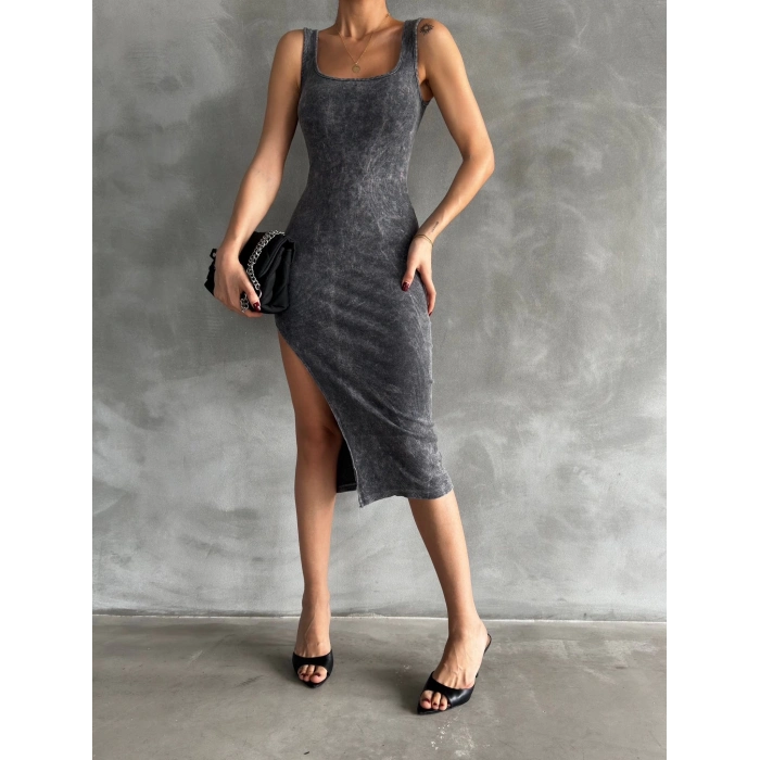 TAVSİYE EDİLEN GÜVENLİ SATICI Kaşkorse aşit yıkamalı yırtmaçlı elbise