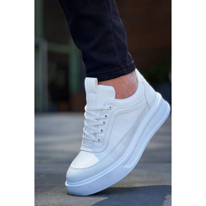 TAVSİYE EDİLEN GÜVENLİ SATICI KB-006 Kuback Beyaz Cilt  Yüksek Taban Bağcıklı Günlük Erkek Ayakkabı