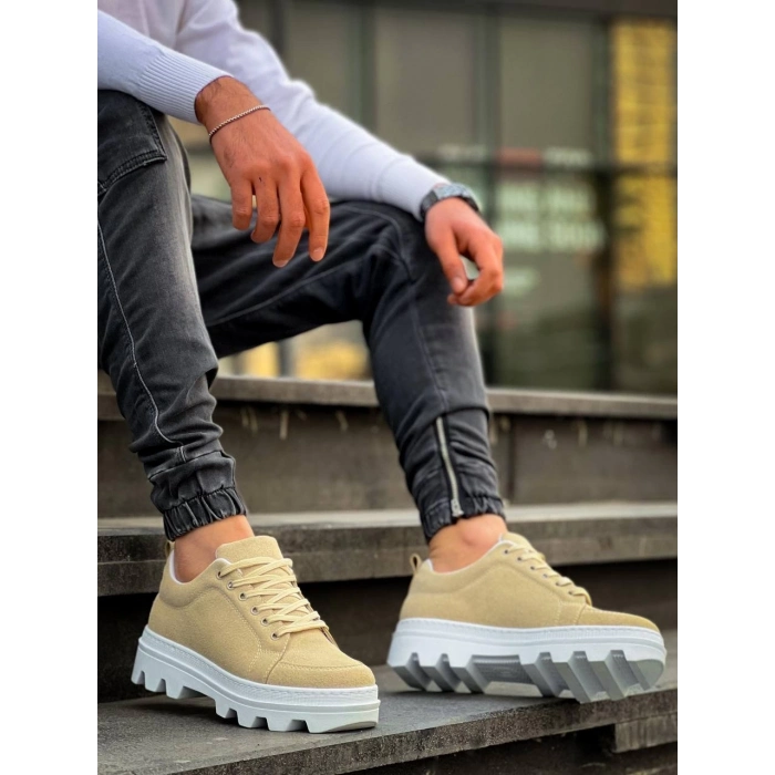 TAVSİYE EDİLEN GÜVENLİ SATICI KB-056 Kuback Bej Süet Beyaz Yüksek Taban Günlük Spor Ayakkabı