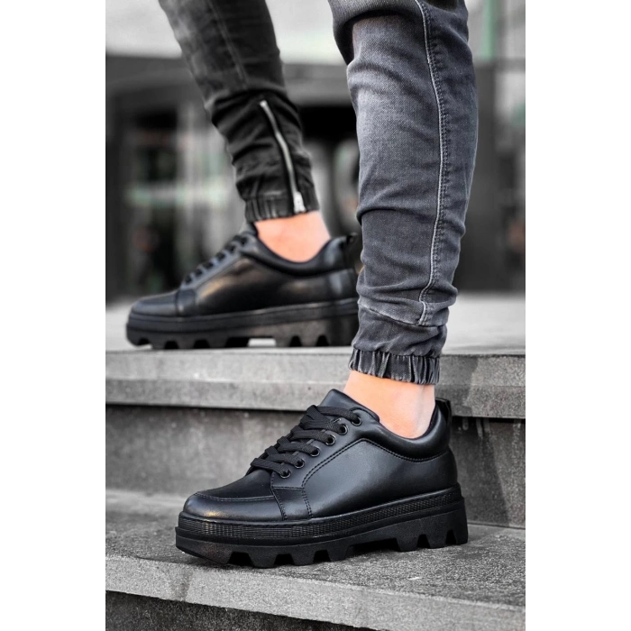 TAVSİYE EDİLEN GÜVENLİ SATICI KB-056 Kuback Siyah Cilt Siyah Yüksek Taban Günlük Spor Ayakkabı