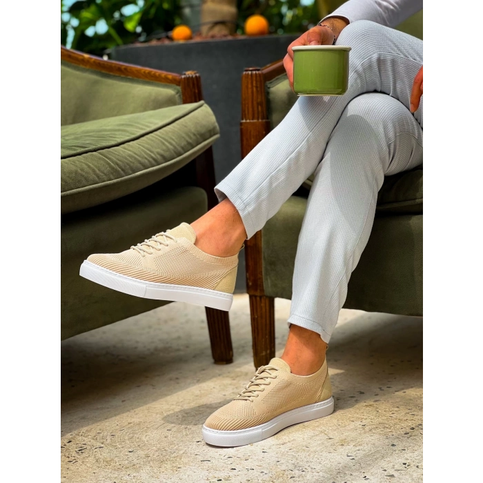 TAVSİYE EDİLEN GÜVENLİ SATICI KB-101 Kuback Bej Triko Bağcıklı Günlük Erkek Ayakkabı