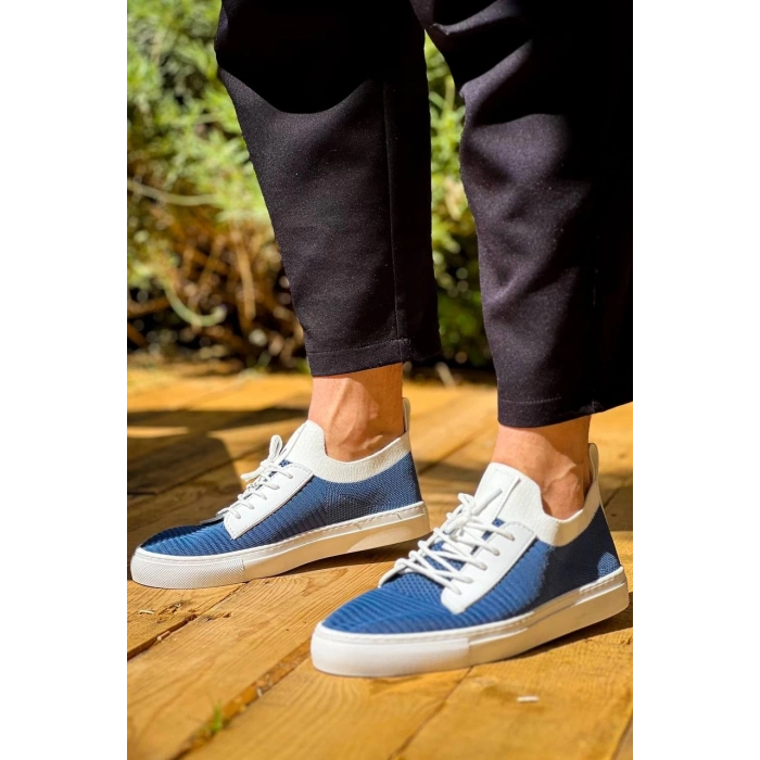 TAVSİYE EDİLEN GÜVENLİ SATICI KB-110  Kuback Mavi Triko Yüksek Taban Bağcıklı Günlük Erkek Ayakkabı