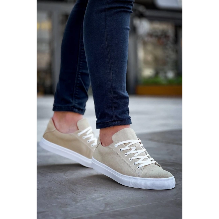 TAVSİYE EDİLEN GÜVENLİ SATICI KB-122   Kuback Bej Süet Yüksek Taban Bağcıklı Günlük Erkek Ayakkabı