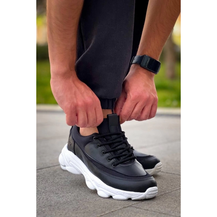 TAVSİYE EDİLEN GÜVENLİ SATICI KB-707  Kuback Siyah Cilt Yüksek Taban Bağcıklı Günlük Erkek Ayakkabı