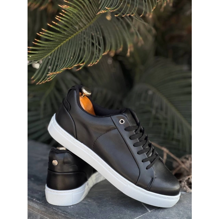 TAVSİYE EDİLEN GÜVENLİ SATICI KB-BX1  Kuback Siyah Cilt Yüksek Beyaz Taban Günlük Erkek Ayakkabı