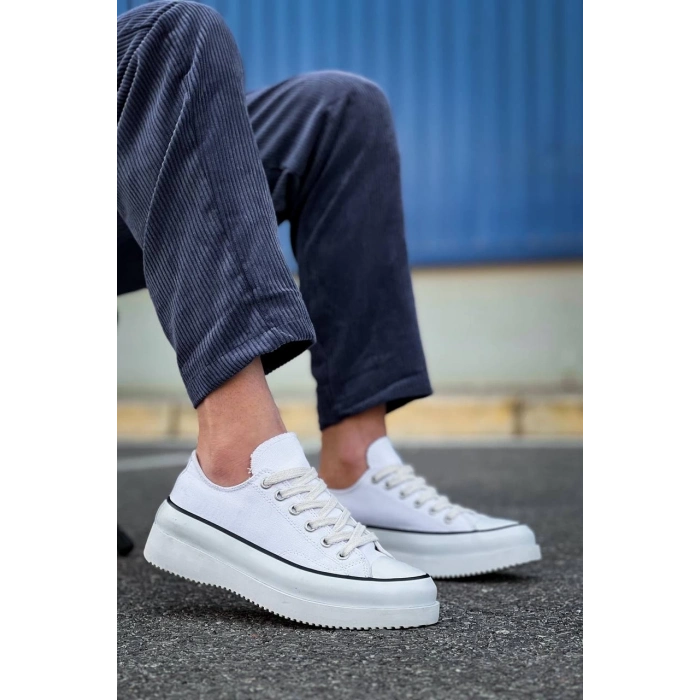 TAVSİYE EDİLEN GÜVENLİ SATICI KB-CX-3 Kuback Kısa Beyaz Keten Beyaz Yüksek Taban Spor Ayakkabı