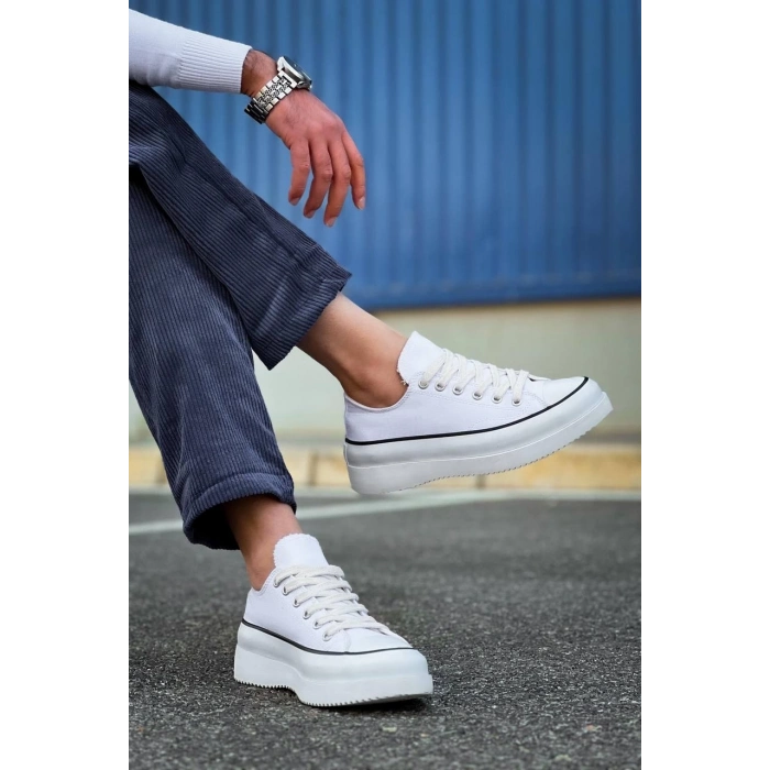 TAVSİYE EDİLEN GÜVENLİ SATICI KB-CX-3 Kuback Kısa Beyaz Keten Beyaz Yüksek Taban Spor Ayakkabı