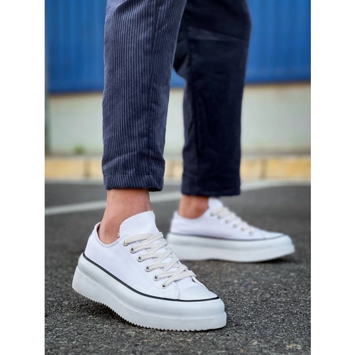 TAVSİYE EDİLEN GÜVENLİ SATICI KB-CX-3 Kuback Kısa Beyaz Keten Beyaz Yüksek Taban Spor Ayakkabı