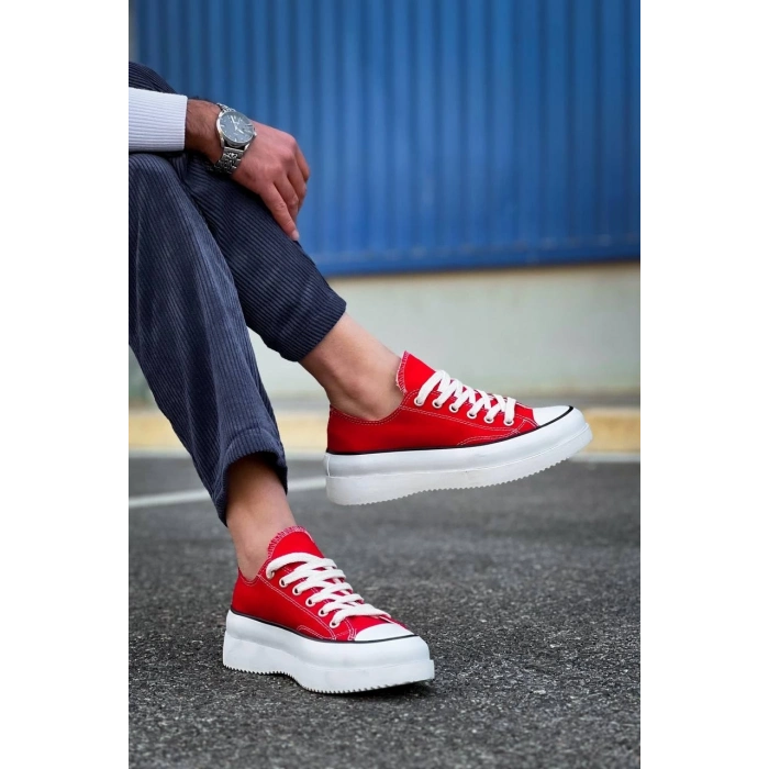 TAVSİYE EDİLEN GÜVENLİ SATICI KB-CX-3 Kuback Kısa Kırmızı Keten Beyaz Yüksek Taban Spor Ayakkabı