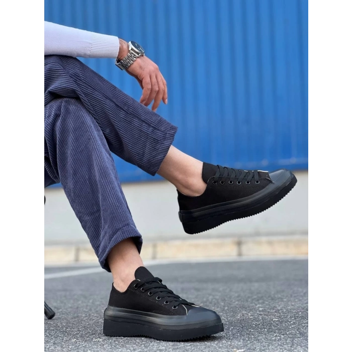 TAVSİYE EDİLEN GÜVENLİ SATICI KB-CX-3 Kuback Kısa Siyah Keten Siyah Yüksek Taban Spor Ayakkabı