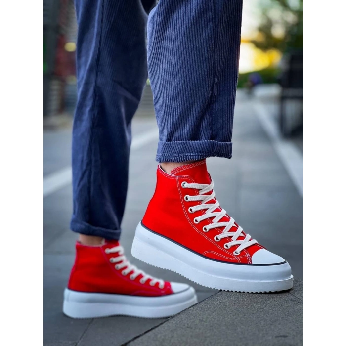 TAVSİYE EDİLEN GÜVENLİ SATICI KB-CX-3 Kuback Uzun Kırmızı Keten Beyaz Yüksek Taban Spor Ayakkabı