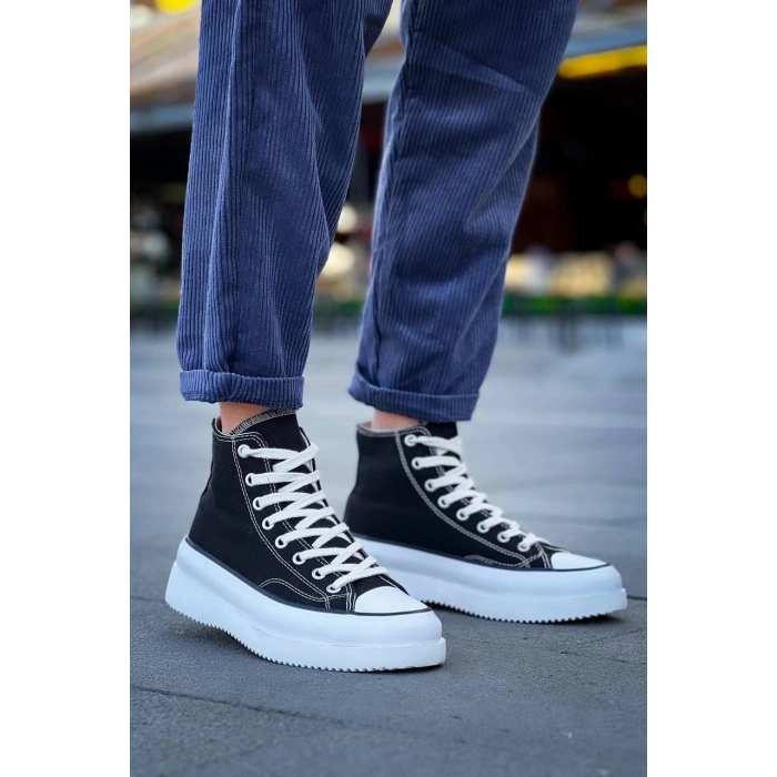 TAVSİYE EDİLEN GÜVENLİ SATICI KB-CX-3 Kuback Uzun Siyah Keten Beyaz Yüksek Taban Spor Ayakkabı