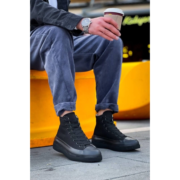 TAVSİYE EDİLEN GÜVENLİ SATICI KB-CX-3 Kuback Uzun Siyah Keten Siyah Yüksek Taban Spor Ayakkabı