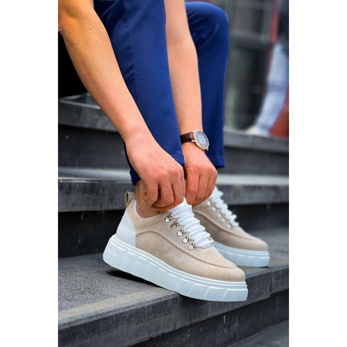 TAVSİYE EDİLEN GÜVENLİ SATICI KB-X10 Kuback Bej Süet Beyaz Yüksek Taban Günlük Spor Ayakkabı