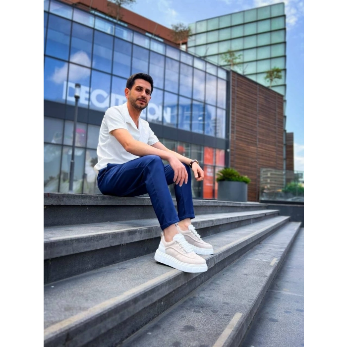 TAVSİYE EDİLEN GÜVENLİ SATICI KB-X10 Kuback Bej Süet Beyaz Yüksek Taban Günlük Spor Ayakkabı