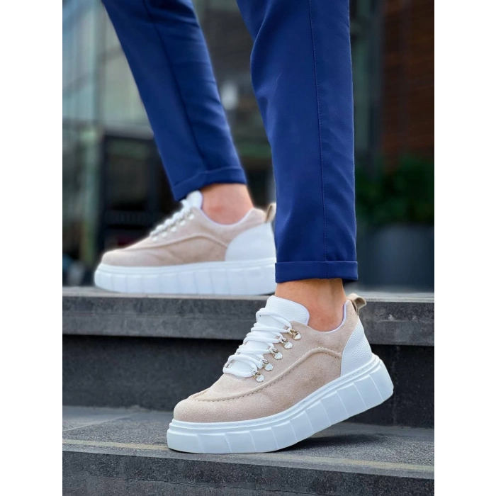 TAVSİYE EDİLEN GÜVENLİ SATICI KB-X10 Kuback Bej Süet Beyaz Yüksek Taban Günlük Spor Ayakkabı