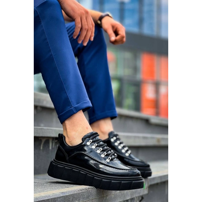 TAVSİYE EDİLEN GÜVENLİ SATICI KB-X10 Kuback Siyah Rugan Siyah Yüksek Taban Günlük Spor Ayakkabı