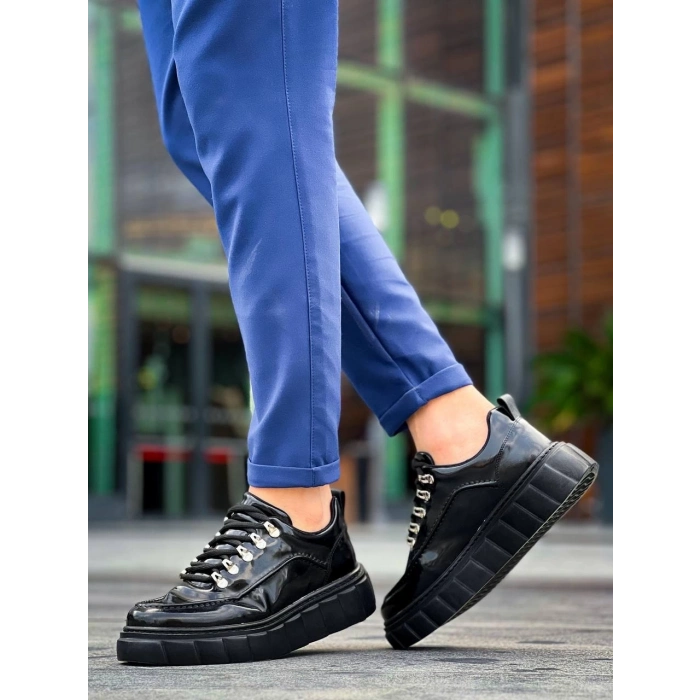 TAVSİYE EDİLEN GÜVENLİ SATICI KB-X10 Kuback Siyah Rugan Siyah Yüksek Taban Günlük Spor Ayakkabı