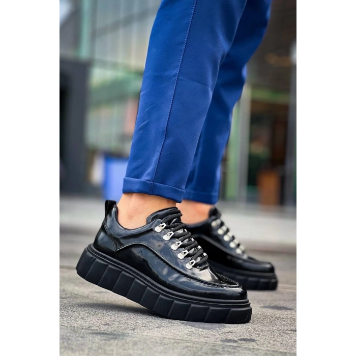 TAVSİYE EDİLEN GÜVENLİ SATICI KB-X10 Kuback Siyah Rugan Siyah Yüksek Taban Günlük Spor Ayakkabı