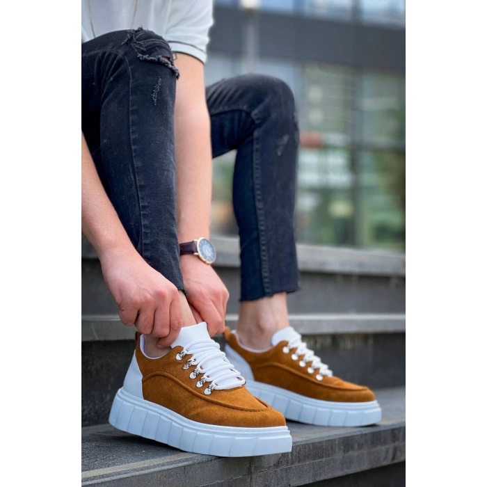 TAVSİYE EDİLEN GÜVENLİ SATICI KB-X10 Kuback Taba Süet Beyaz Yüksek Taban Günlük Spor Ayakkabı