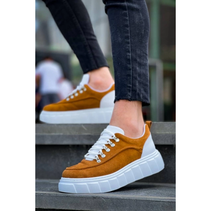 TAVSİYE EDİLEN GÜVENLİ SATICI KB-X10 Kuback Taba Süet Beyaz Yüksek Taban Günlük Spor Ayakkabı