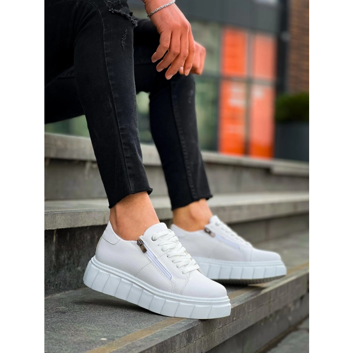 TAVSİYE EDİLEN GÜVENLİ SATICI KB-X155 Kuback Beyaz Cilt Detaylı Beyaz Yüksek Taban Günlük Spor Ayakkabı