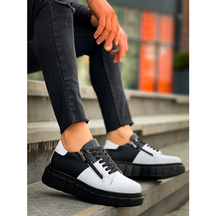 TAVSİYE EDİLEN GÜVENLİ SATICI KB-X155 Kuback Beyaz Cilt Siyah Cilt Detaylı Siyah Yüksek Taban Günlük Spor Ayakkabı