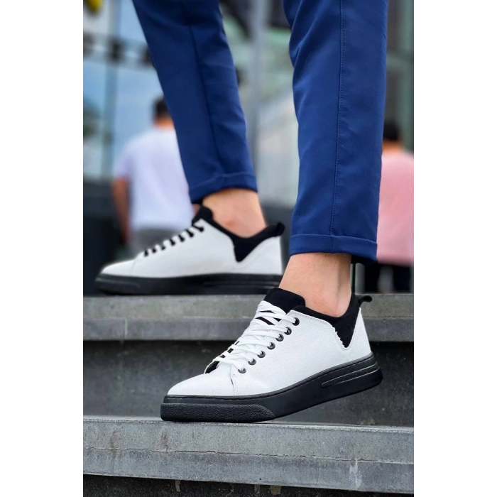 TAVSİYE EDİLEN GÜVENLİ SATICI KB-X204 Kuback Beyaz Siyah Keten Siyah Yüksek Taban Günlük Erkek Spor Ayakkabı